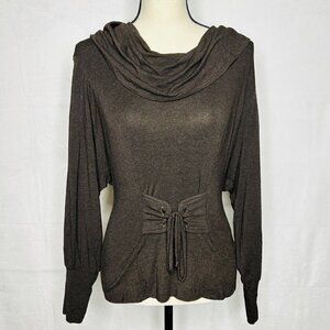 Shin Choi Women's Brown Cowl Neck Long-Sleeve Viscose Blouse Top Size S